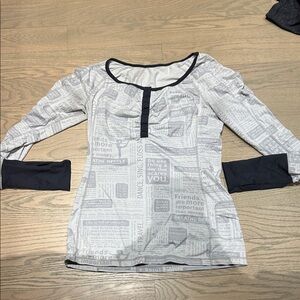 lululemon Vintage White and Black Long-Sleeve Scoop Henley